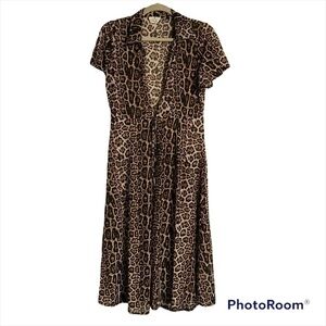 Ember Front Tie Sheer Leopard Print Duster Cardigan Size Medium Animal Print 90s